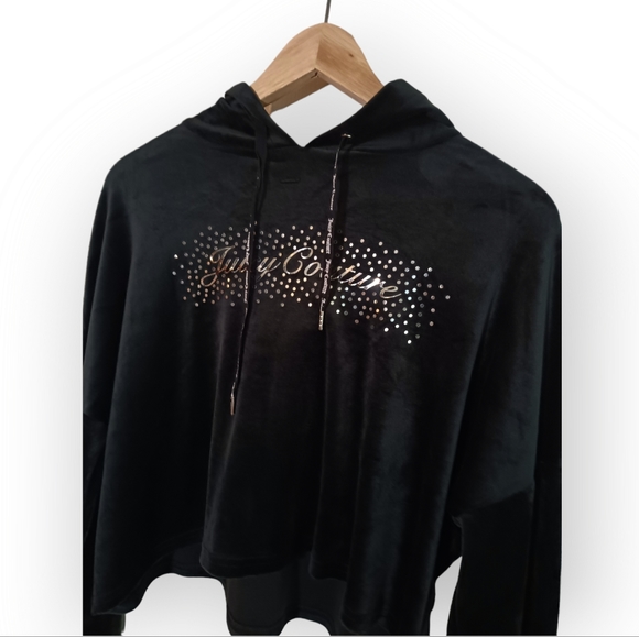 Juicy Couture Black velvet Cropped Hoodie pullover large - Picture 9 of 9